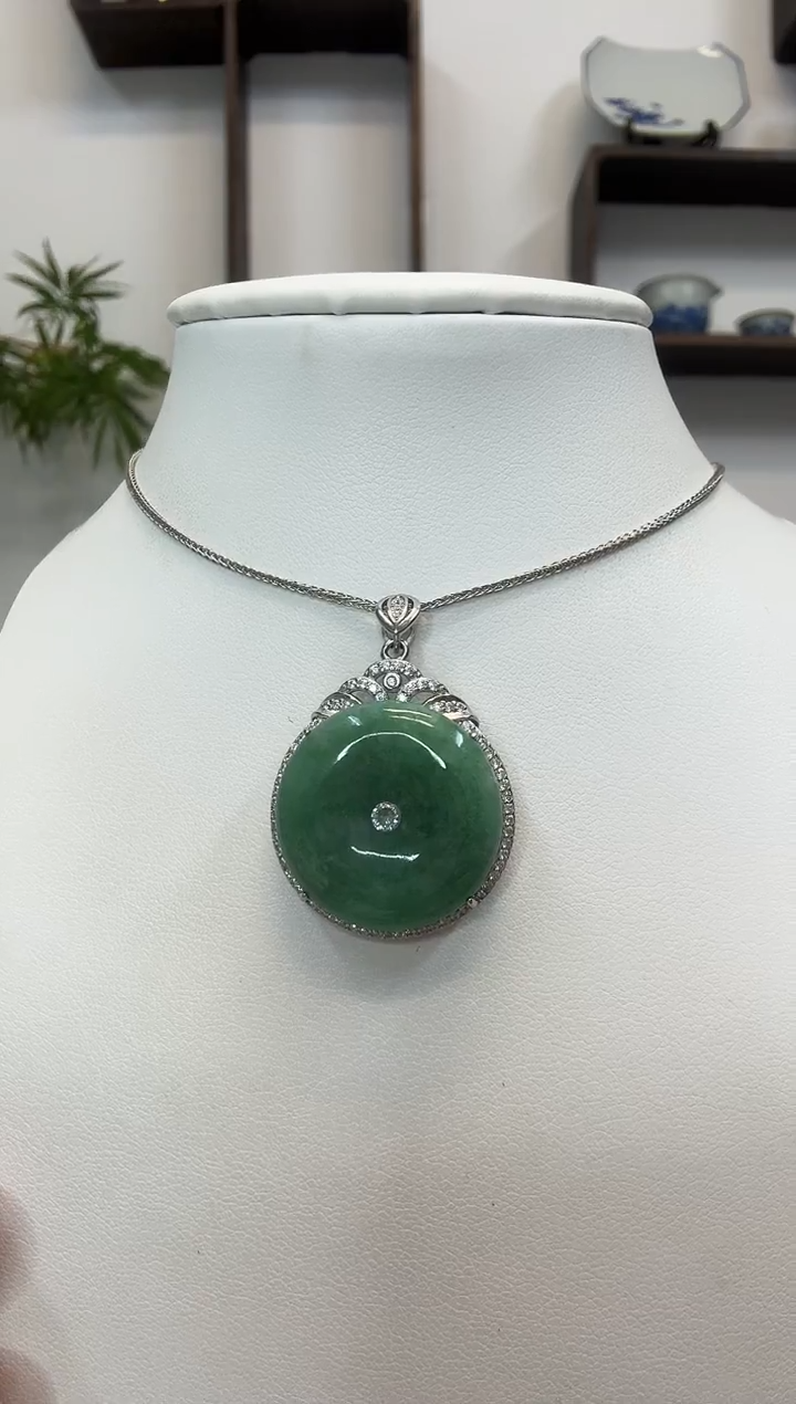 吊坠(赠链)银S925镶嵌翡翠用****5平安扣