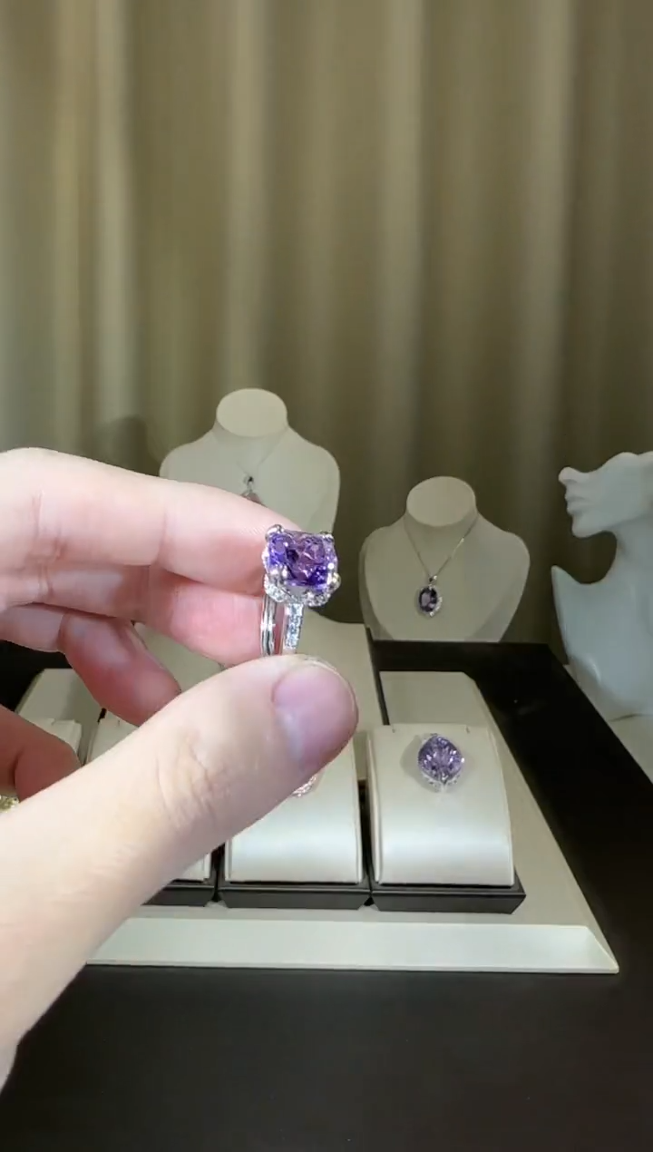 【闪购商品】紫晶戒指银S925镶嵌10mm