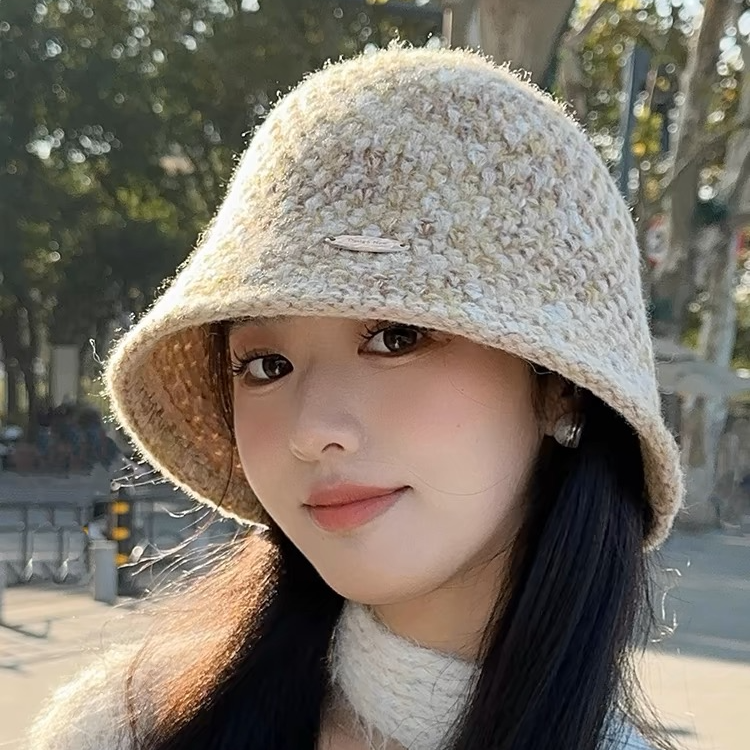 2025新款针织渔夫帽子女秋冬高级感素颜遮脸水桶帽显脸小保暖盆帽