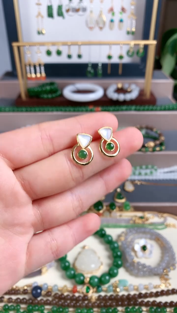 银S925镶嵌和田玉耳饰1