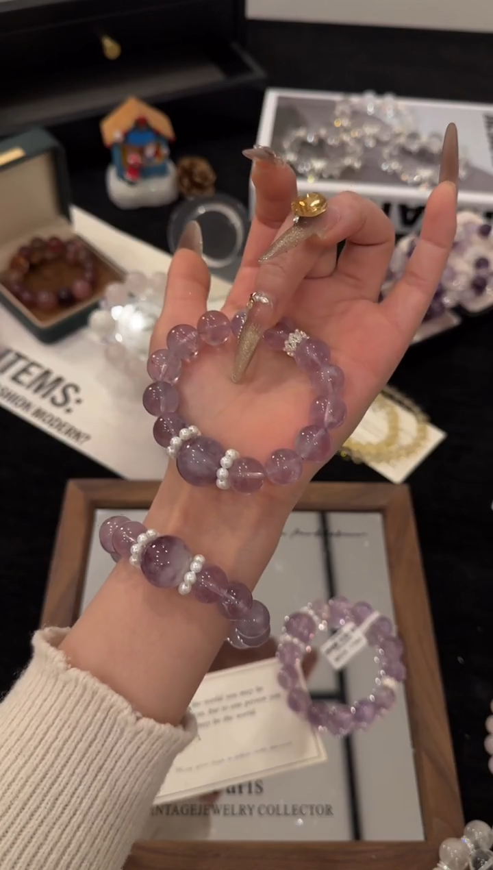 合金手链水晶紫兔毛x3643