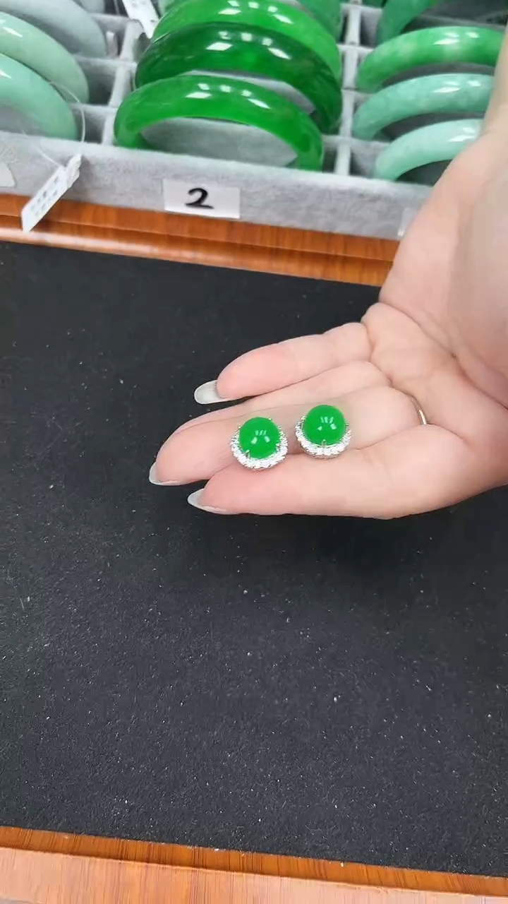 【闪购商品】翡翠耳饰未镶嵌h73     正阳绿蛋面耳钉