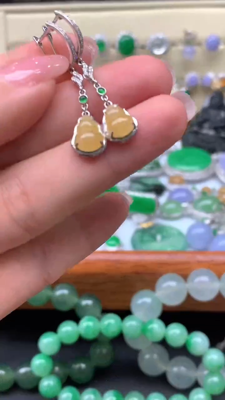 【闪购商品】翡翠耳饰18K金镶嵌11-天然翡翠