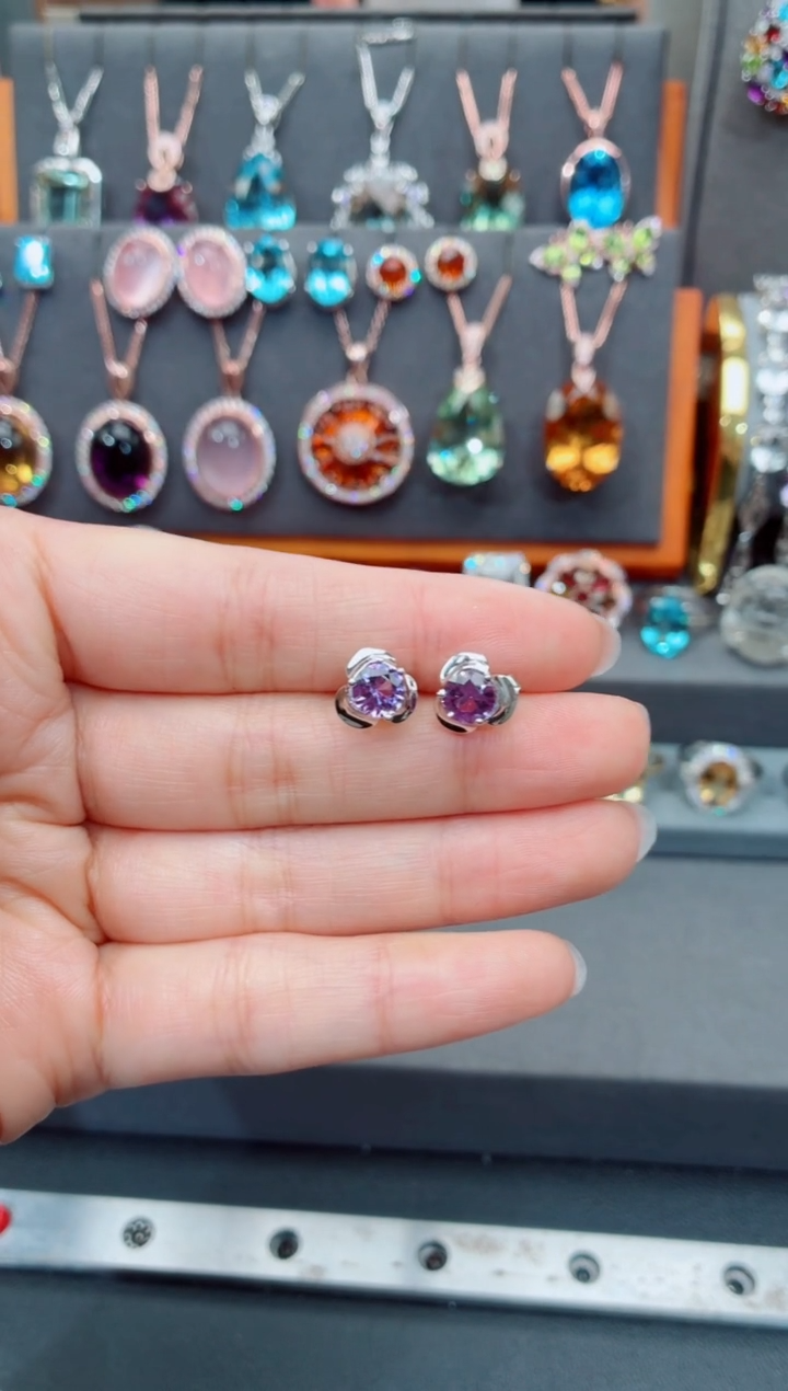 银S925镶嵌耳饰水晶水晶耳饰