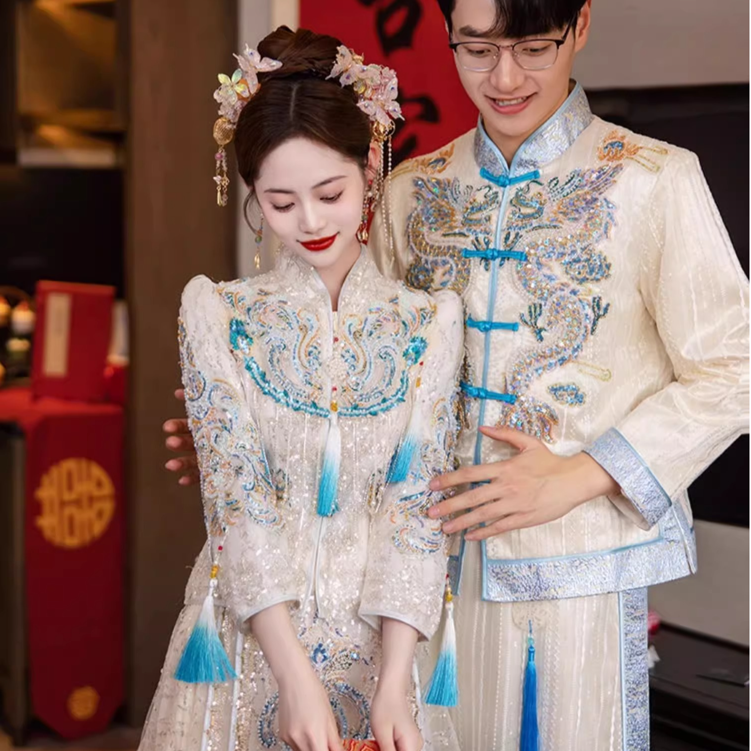 秀禾服婚服2025新款新娘结婚中式出阁出嫁高端新式蓝色敬酒秀和服