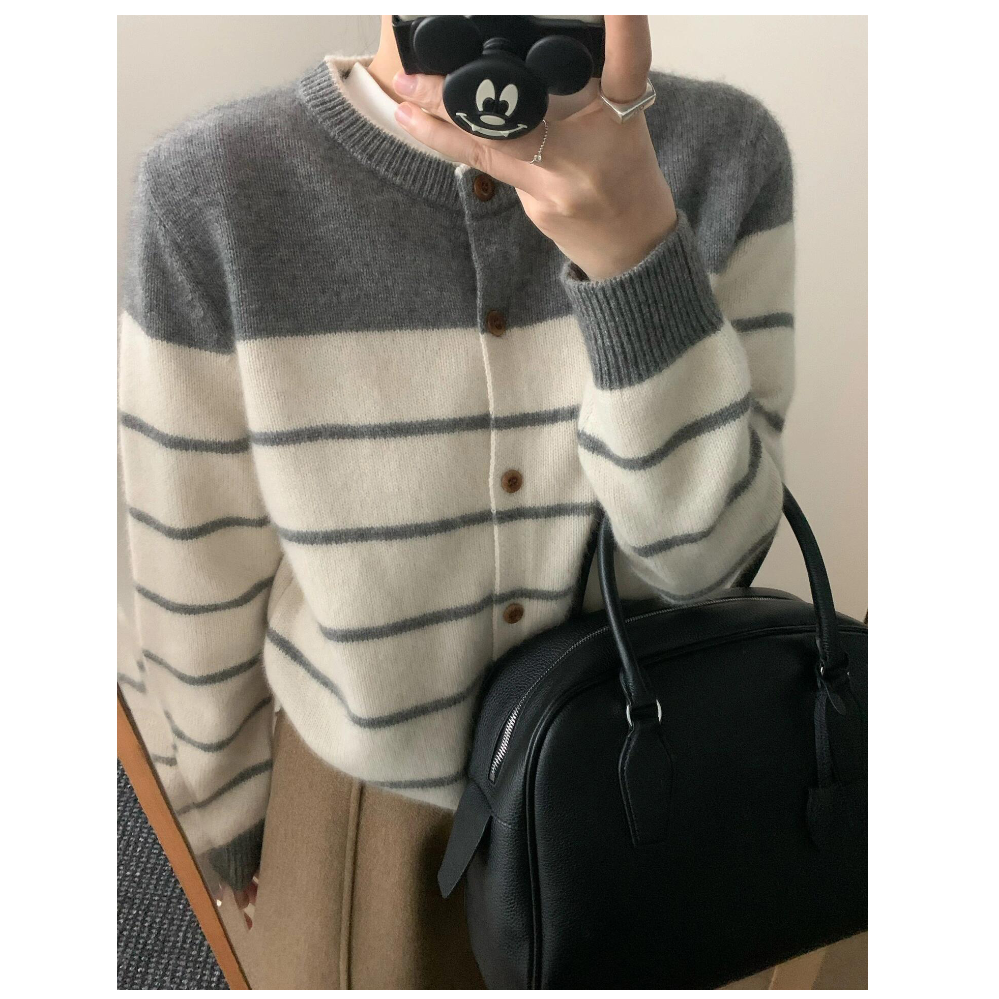 3377韩系慵懒风穿搭条纹毛衣外套女秋装新款软糯宽松针织开衫Q