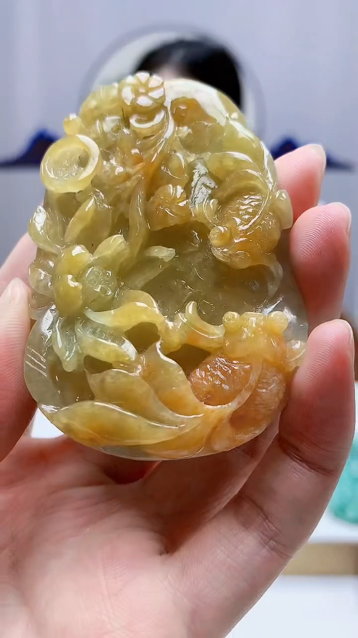 未镶嵌定制翡翠4852zm-毛货挂件45荷叶鱼