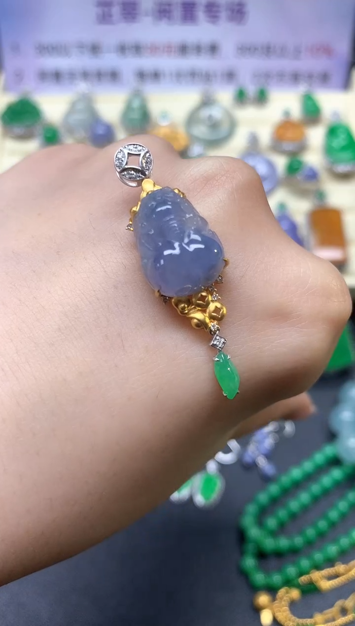 【闪购商品】翡翠18K金镶嵌吊坠(不含链)吊坠|3400+340