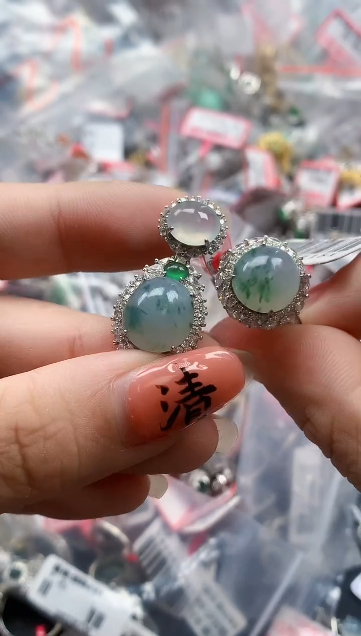 银S925镶嵌戒指翡翠天然A货缅甸翡翠
