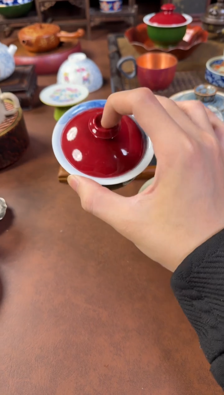 景德镇绿肥红瘦荷花盖碗