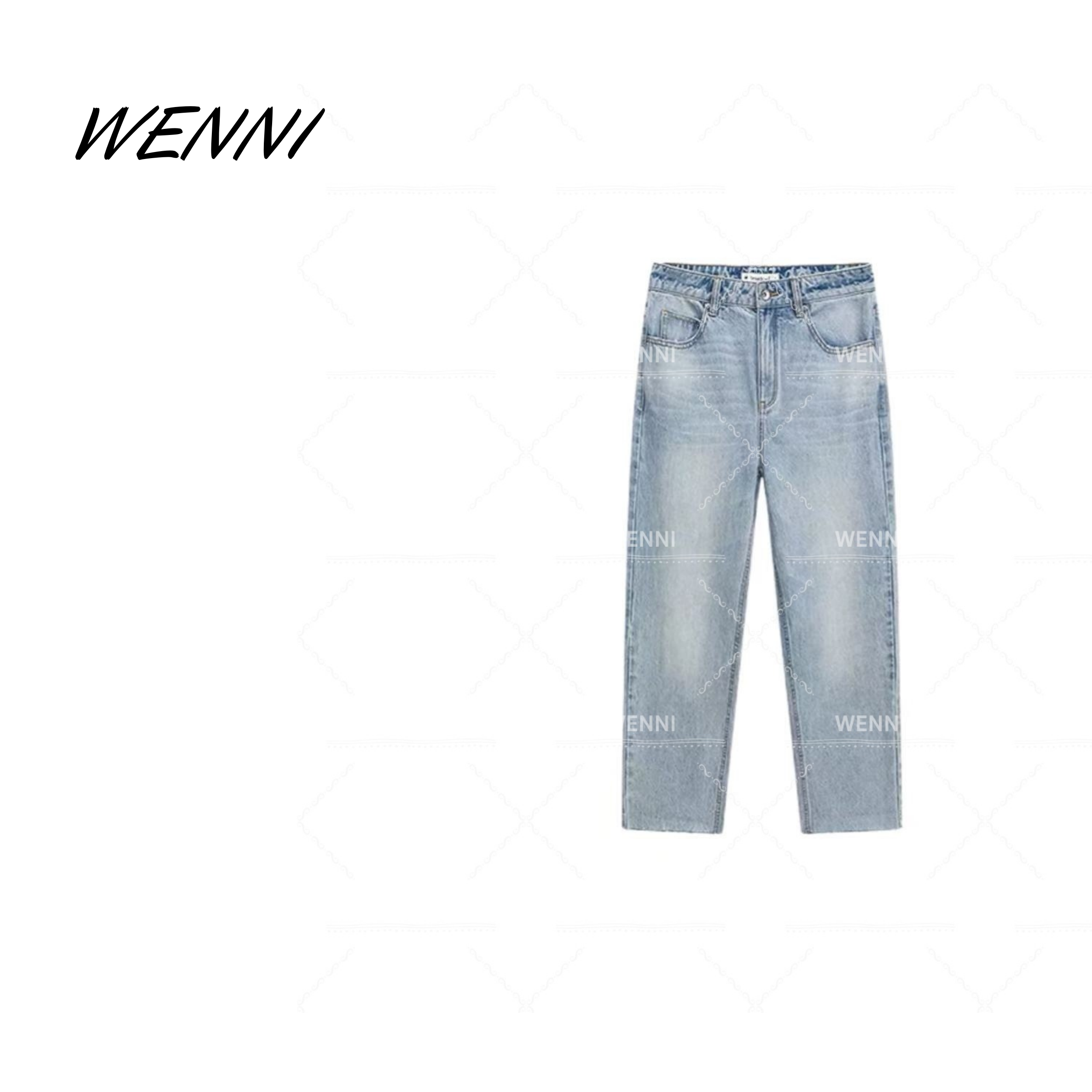 WENNI 【法棍毛边裤】特制柔软重工水洗休闲百搭毛边牛仔裤