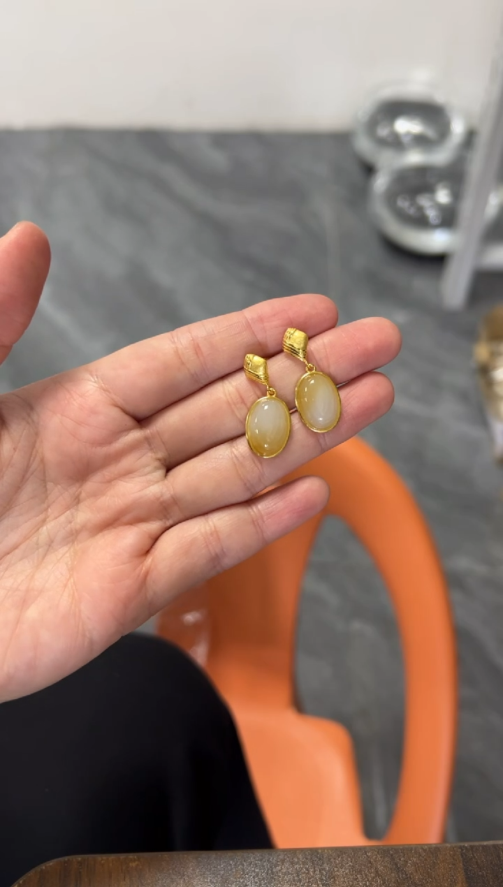 银S925镶嵌和田玉耳饰和田玉一口糖银耳钉[多样发其一]