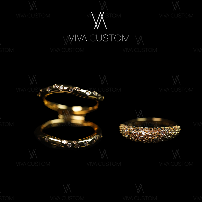 铜合金合成锆石戒指 （小众设计系列）欧美简约素款镶嵌两戴戒指