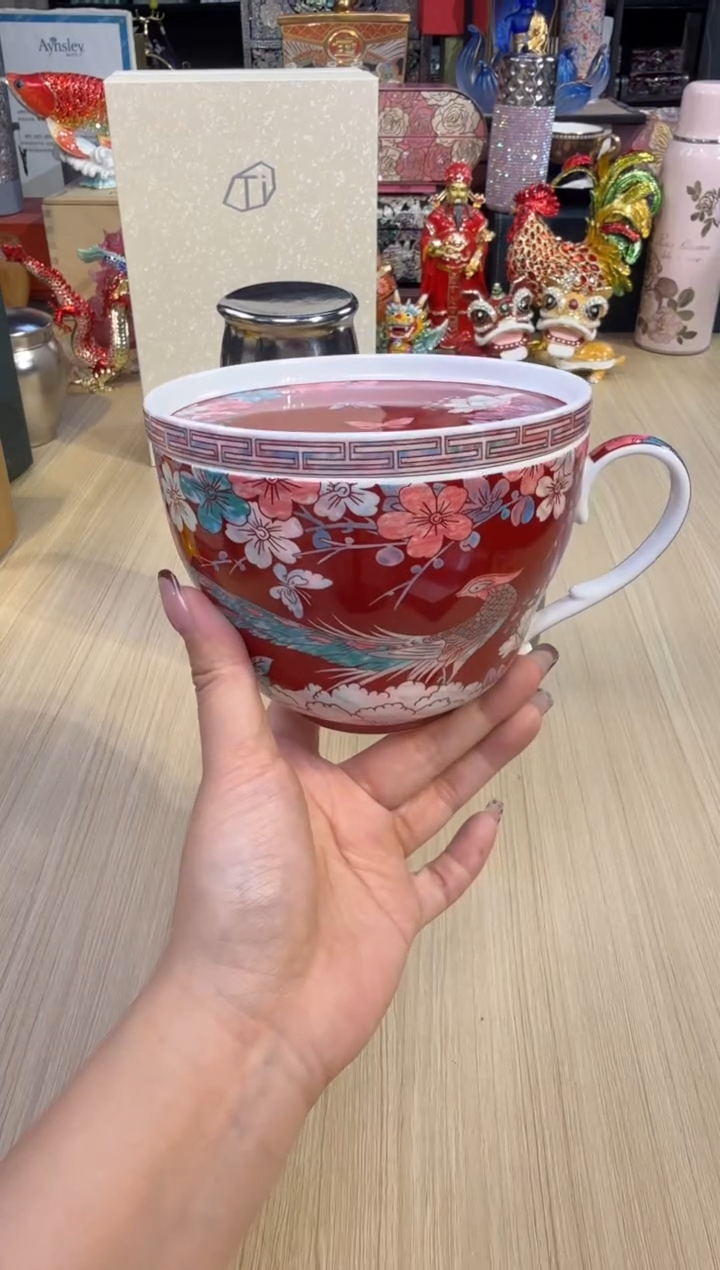 120灵羽和鸣带盖早餐杯-红色  