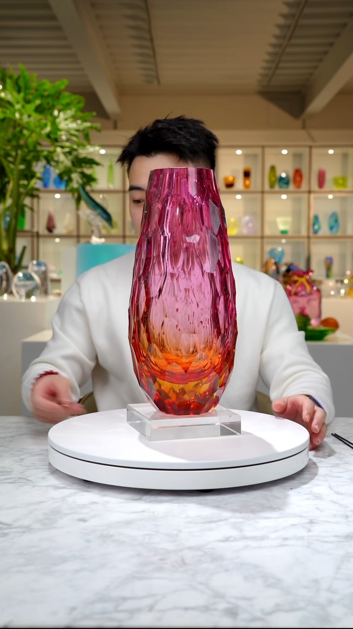 摆件金红琥珀金凹面花器+底座