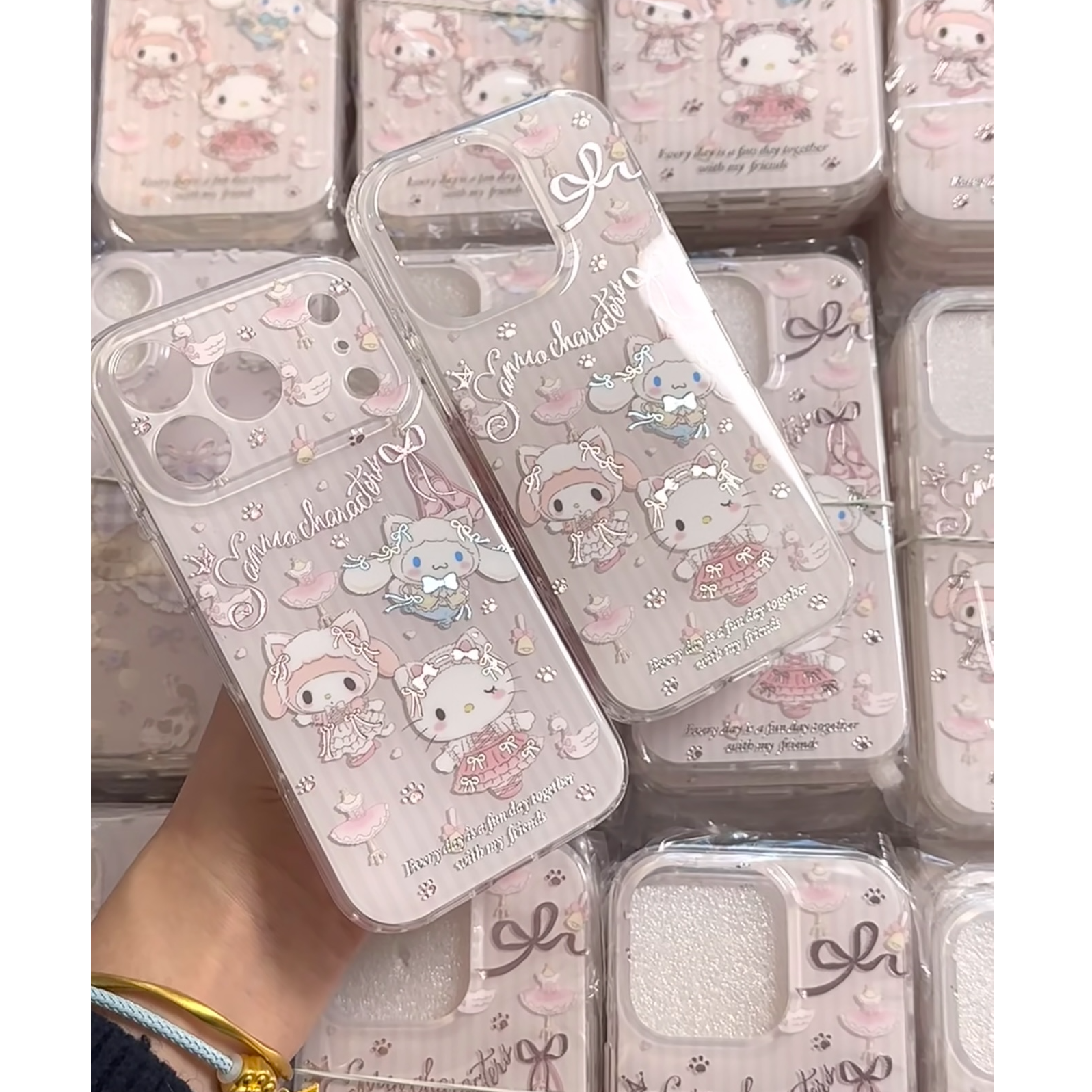 粉色条纹三丽鸥kt鎏金手机壳适用iPhone17promax16包相机键可爱