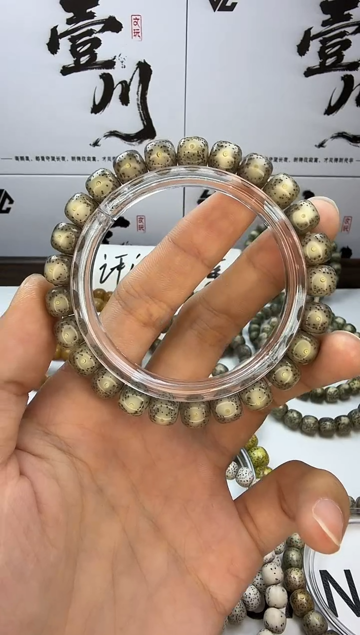 手串星月菩提9/8 石玉料 大眼留白 同枝果 纯原生态