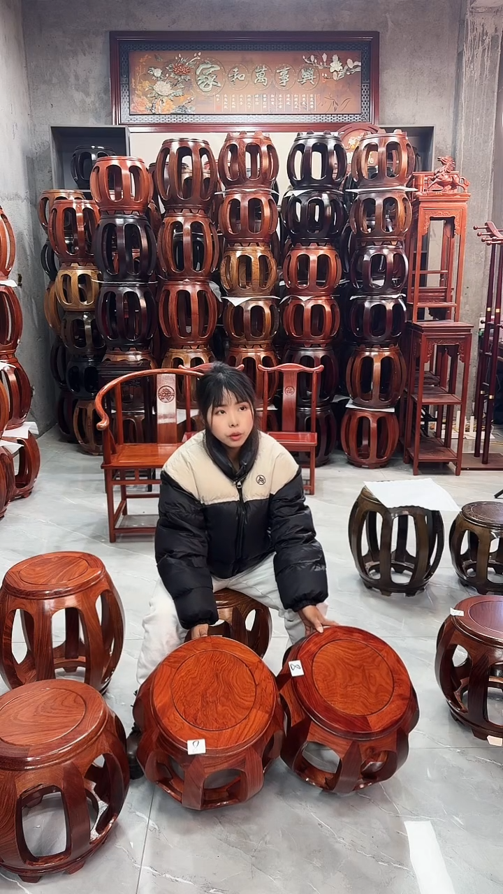 【闪购商品】花梨木类家具花梨木花梨色小号鼓凳一对8号