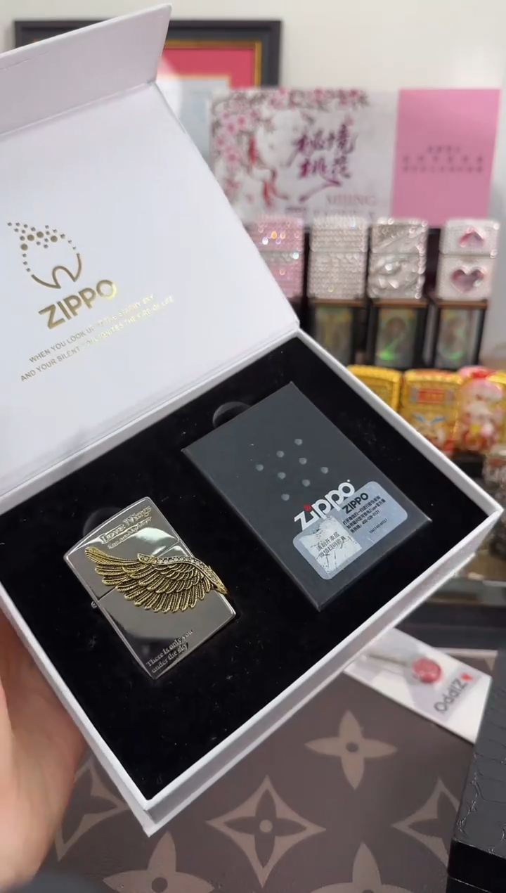 ZIPPO【黑冰爱神】白金礼盒礼袋+油+火石