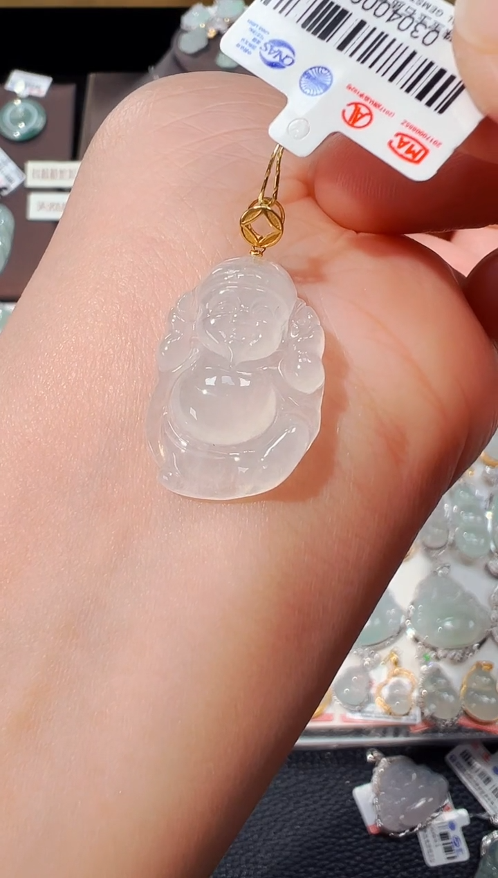 【闪购商品】翡翠吊坠(不含链)18K金镶嵌财神爷吊坠955