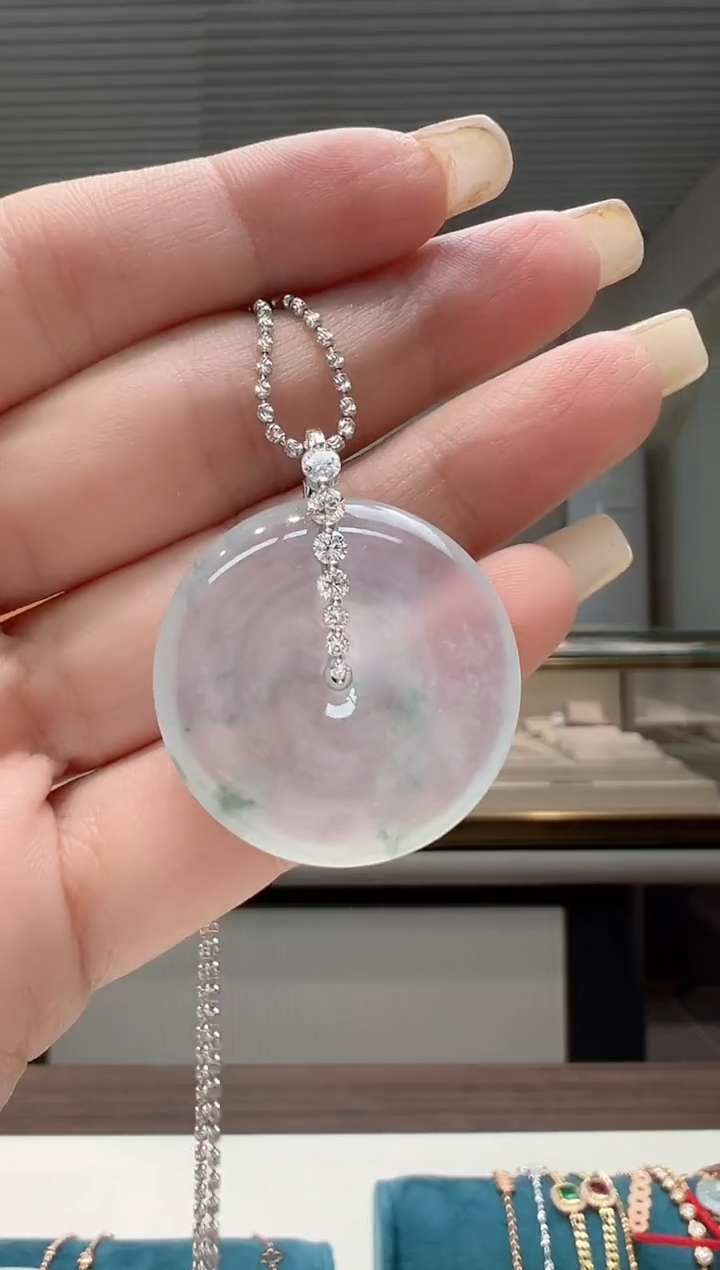 【闪购商品】翡翠吊坠(不含链)18K金镶嵌翡翠平安扣吊坠