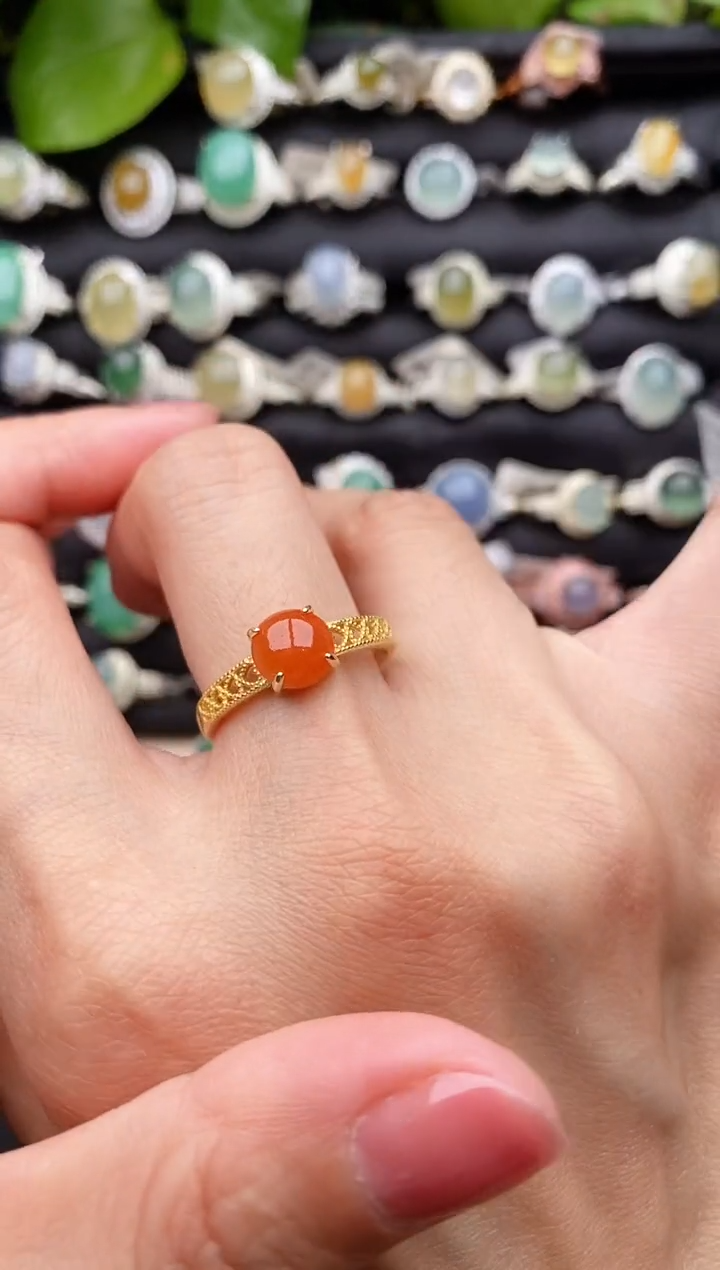 【闪购商品】翡翠戒指银S925镶嵌缅甸天然A货翡翠22   5-5