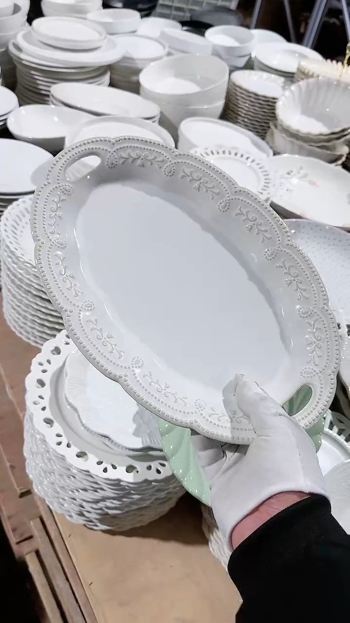 【闪购商品】瓷片双耳椭圆盘微瑕 凑满20元包邮