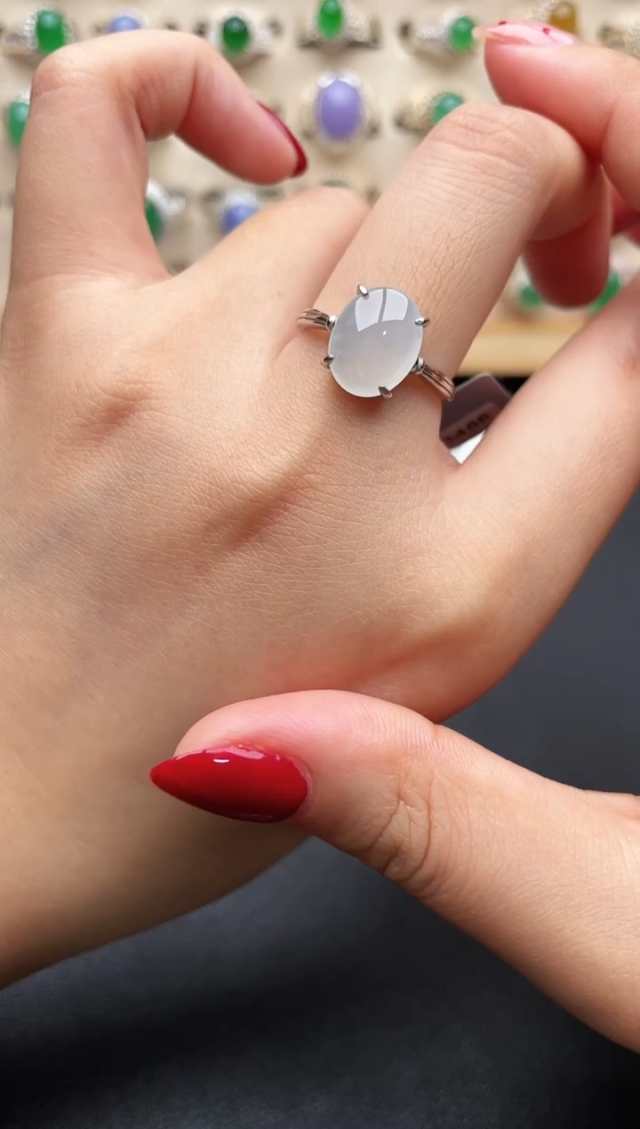 银S925镶嵌戒指翡翠一物一证一礼盒