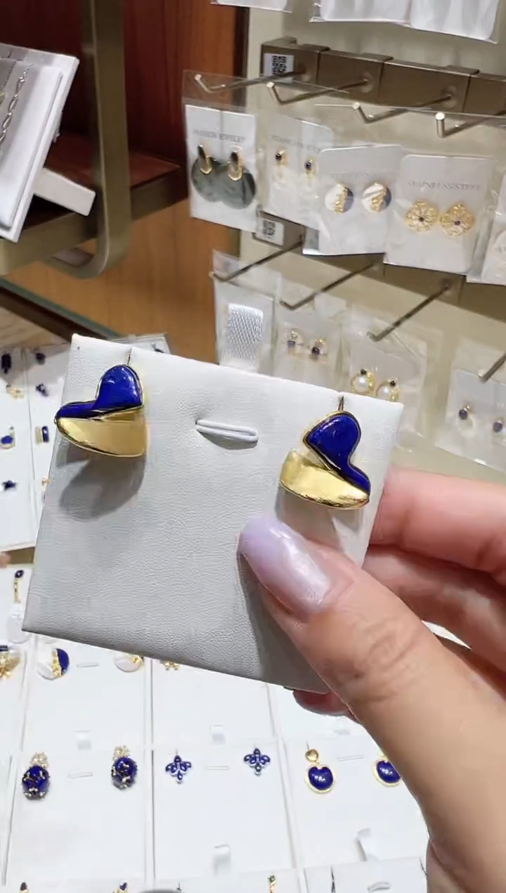 银S925镀金镶嵌青金石耳饰@@
