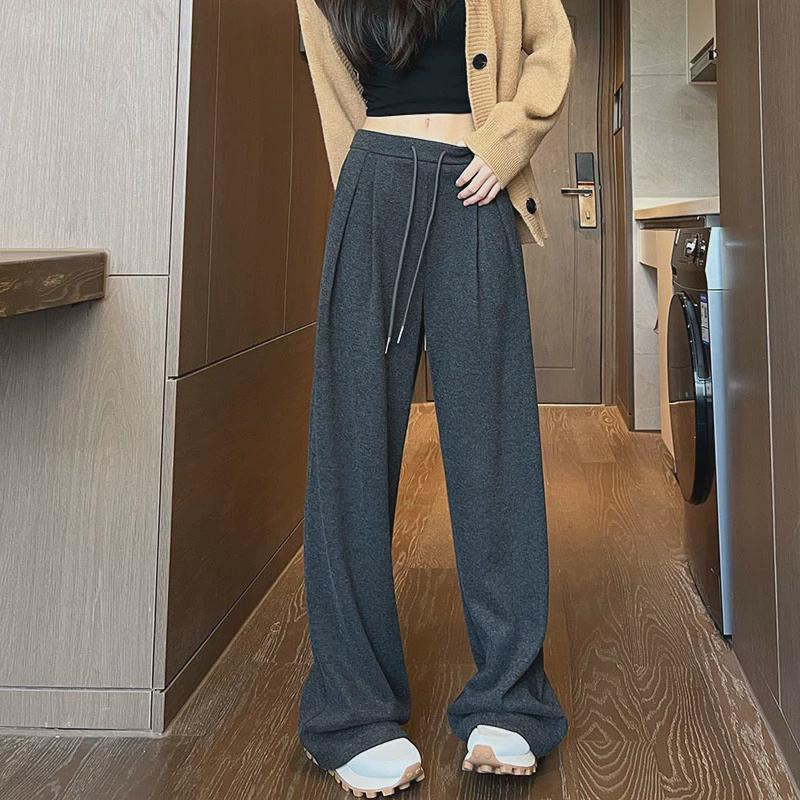 法式复古阔腿裤女秋冬加厚慵懒风休闲直筒裤