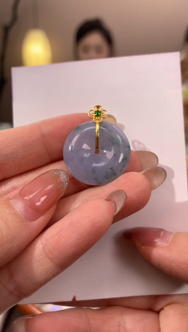 【闪购商品】翡翠颈饰18K金镶嵌天然缅甸a货翡翠