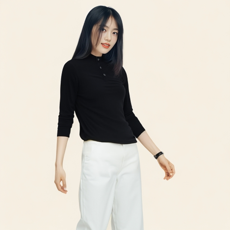 7733-女士（德绒T恤）（黑色）打底衫