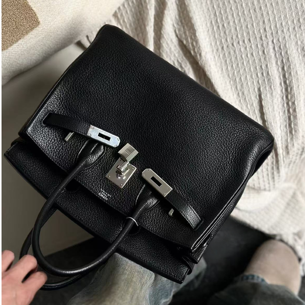 99新 Hermes/爱马仕 birkin30黑银 togo皮 框L