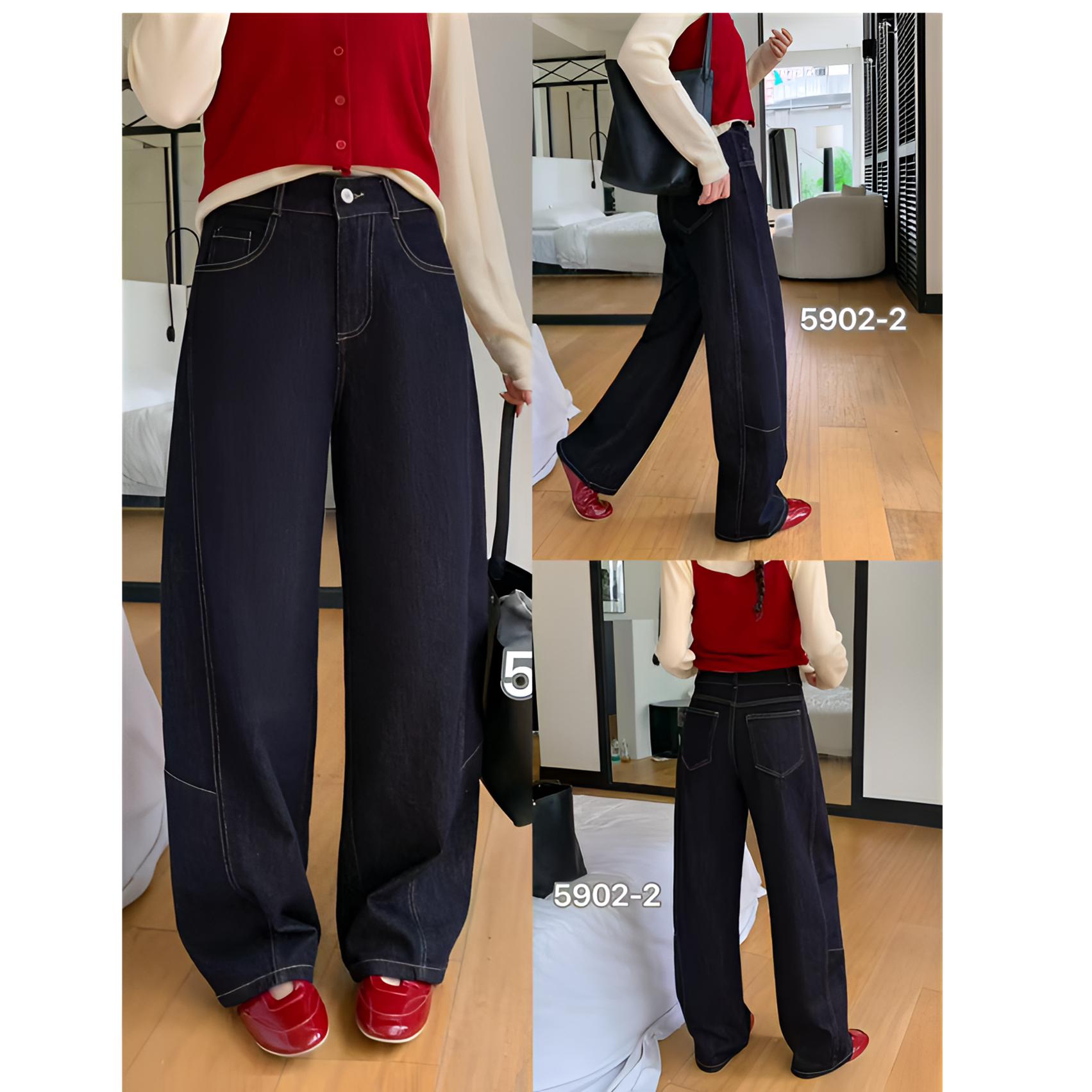 【玲子现货】5902 甜辣风韩系阔腿裤女牛仔裤秋季微弯刀