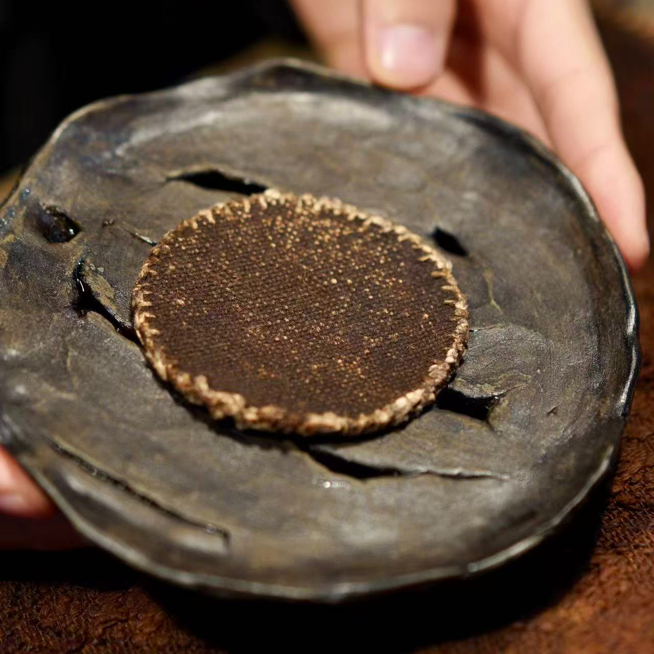 【慕白茶集】亚麻+棉柿染圆垫-直径8.5（步闲0005）