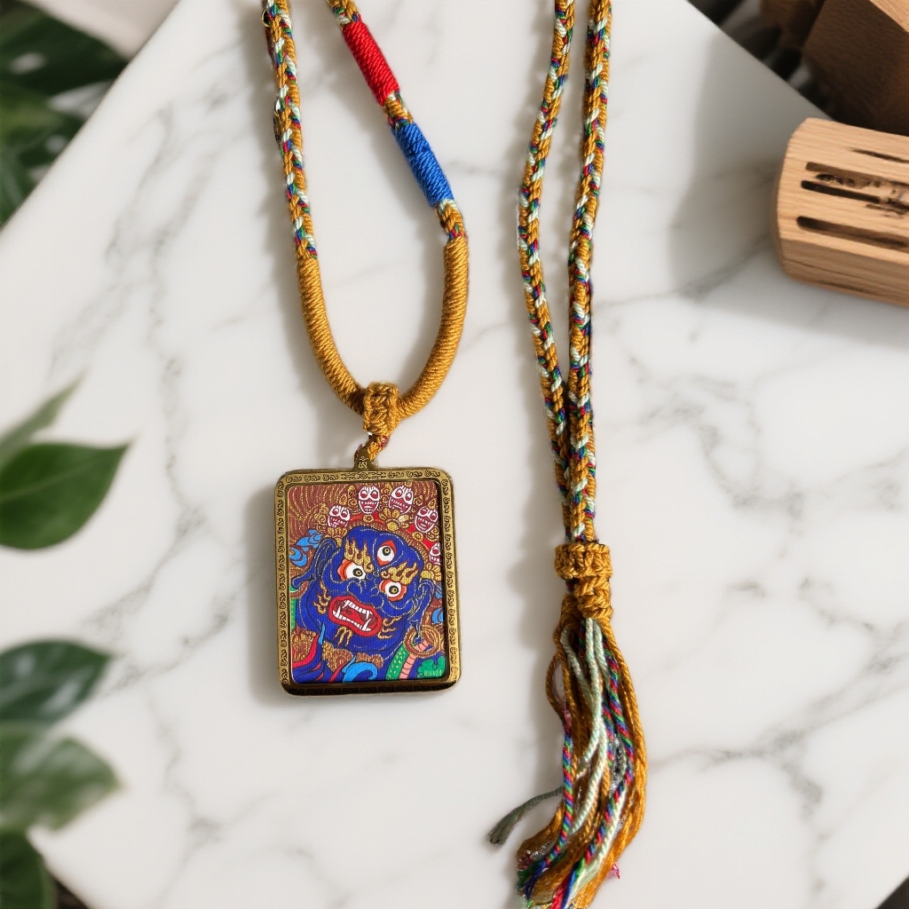 纯手工（五爷搭配大黑天）双面唐卡装饰画单面钛钢款民族风随身佩戴