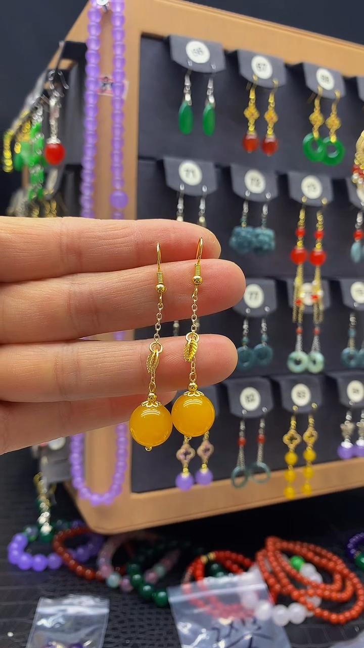 【闪购商品】玛瑙/玉髓耳坠银S925镀金镶嵌耳坠