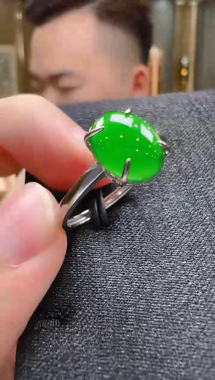 银S925镶嵌戒指翡翠天然A货翡翠多样性发一
