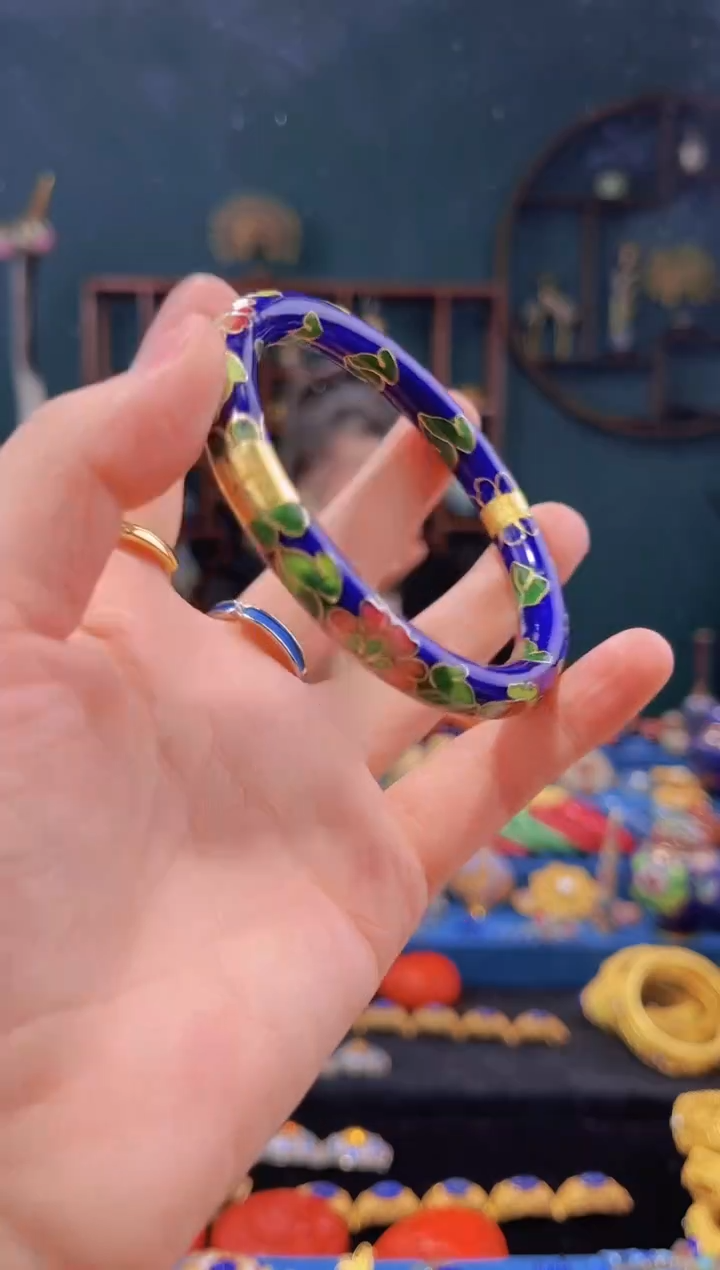 景泰蓝银蓝手镯宝蓝色