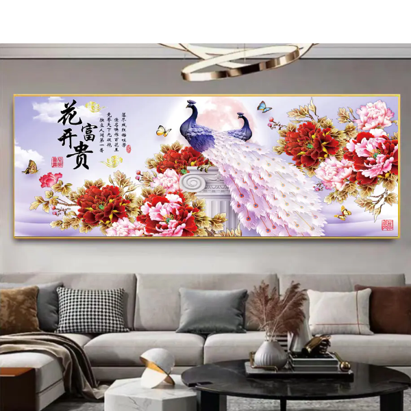 花开富贵餐厅装饰画喜庆横版饭厅花开富贵客厅沙发背景墙壁挂画