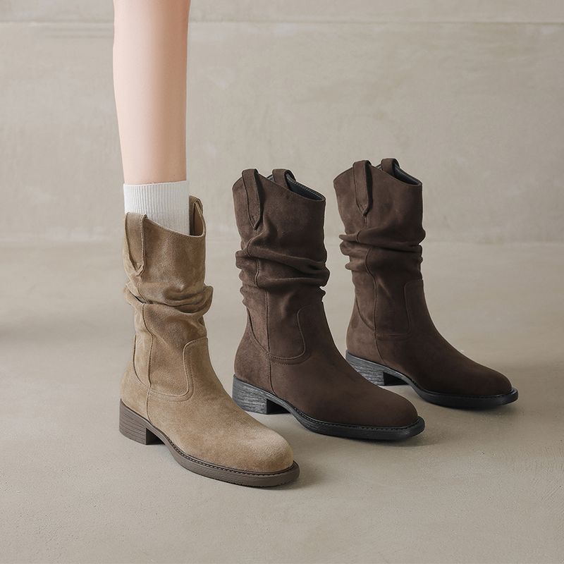 堆堆靴女中筒夏季靴子2025新款西部牛仔早秋短靴骑士美拉德马丁靴