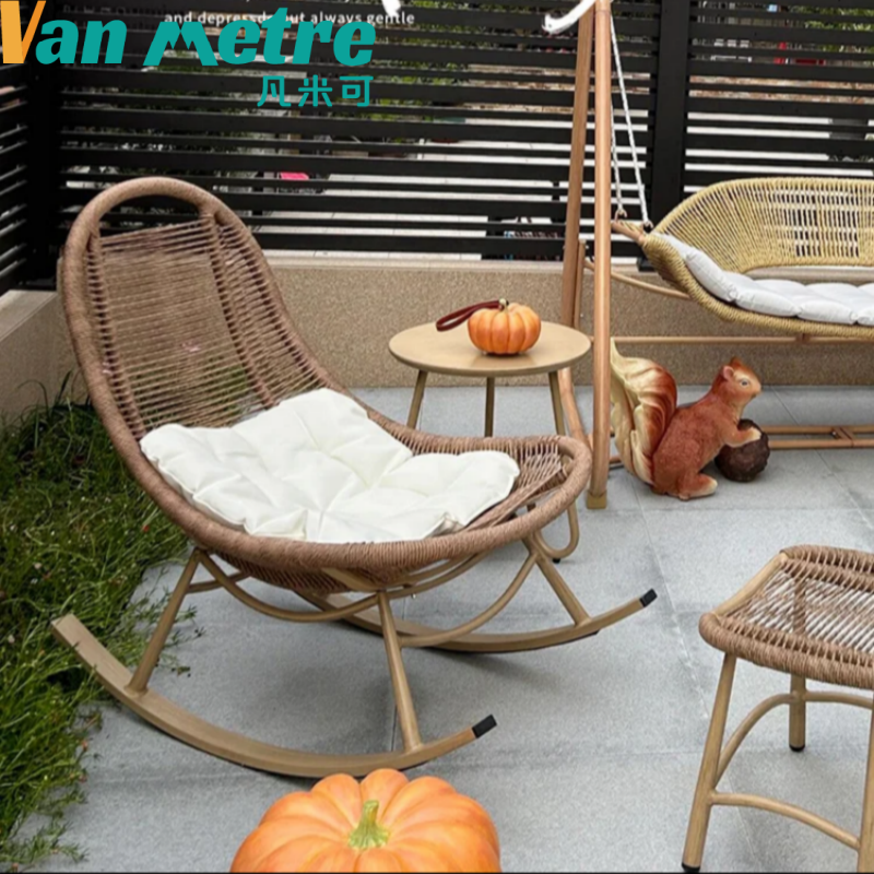 户外防水摇椅椅子防晒休闲椅藤椅藤编阳台客厅椅户外轻奢躺椅单人
