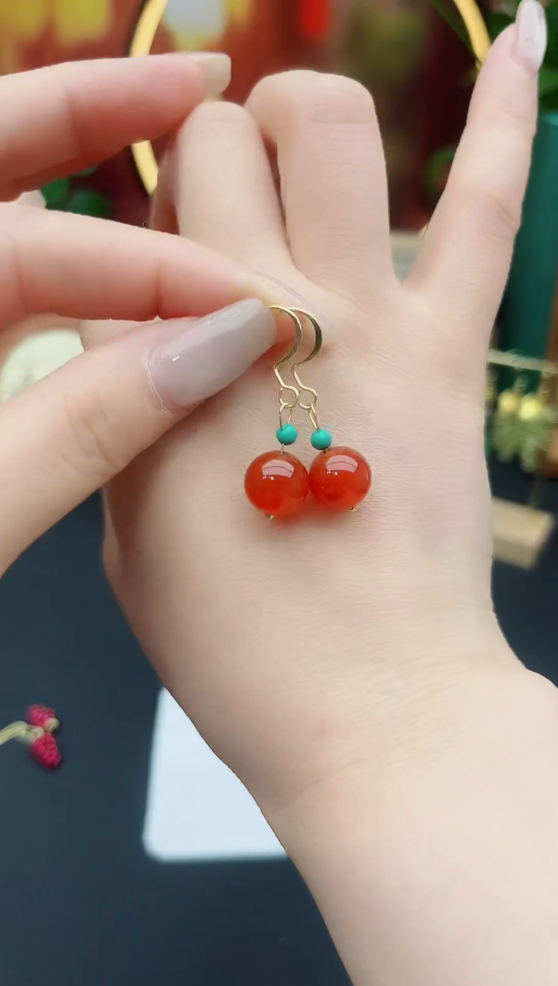 玛瑙/玉髓耳饰银S925镶嵌424         