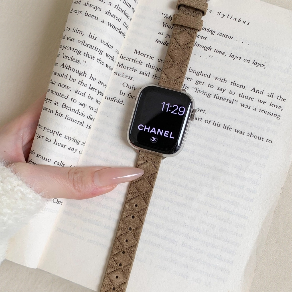 适用iWatch菱格压纹翻毛绒适配iwatchS11s11苹果手表表带