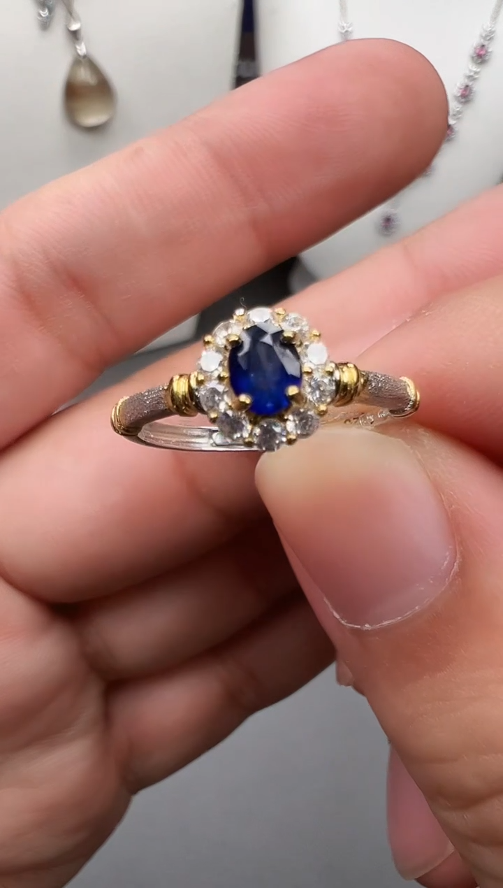 戒指蓝宝石银S925镀金镶嵌29