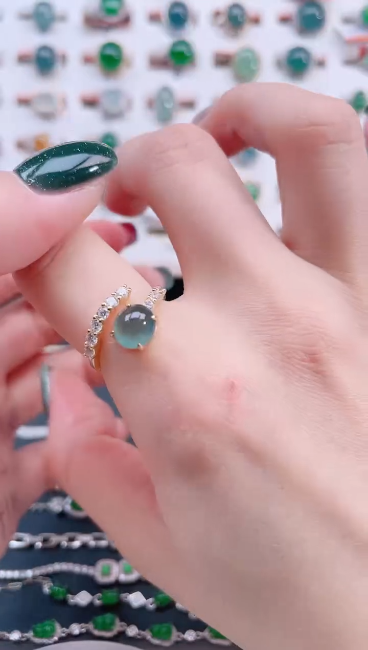 银S925镶嵌戒指翡翠天然翡翠