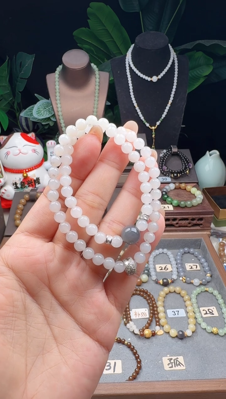 未镶嵌手串和田玉6m白玉双圈手串