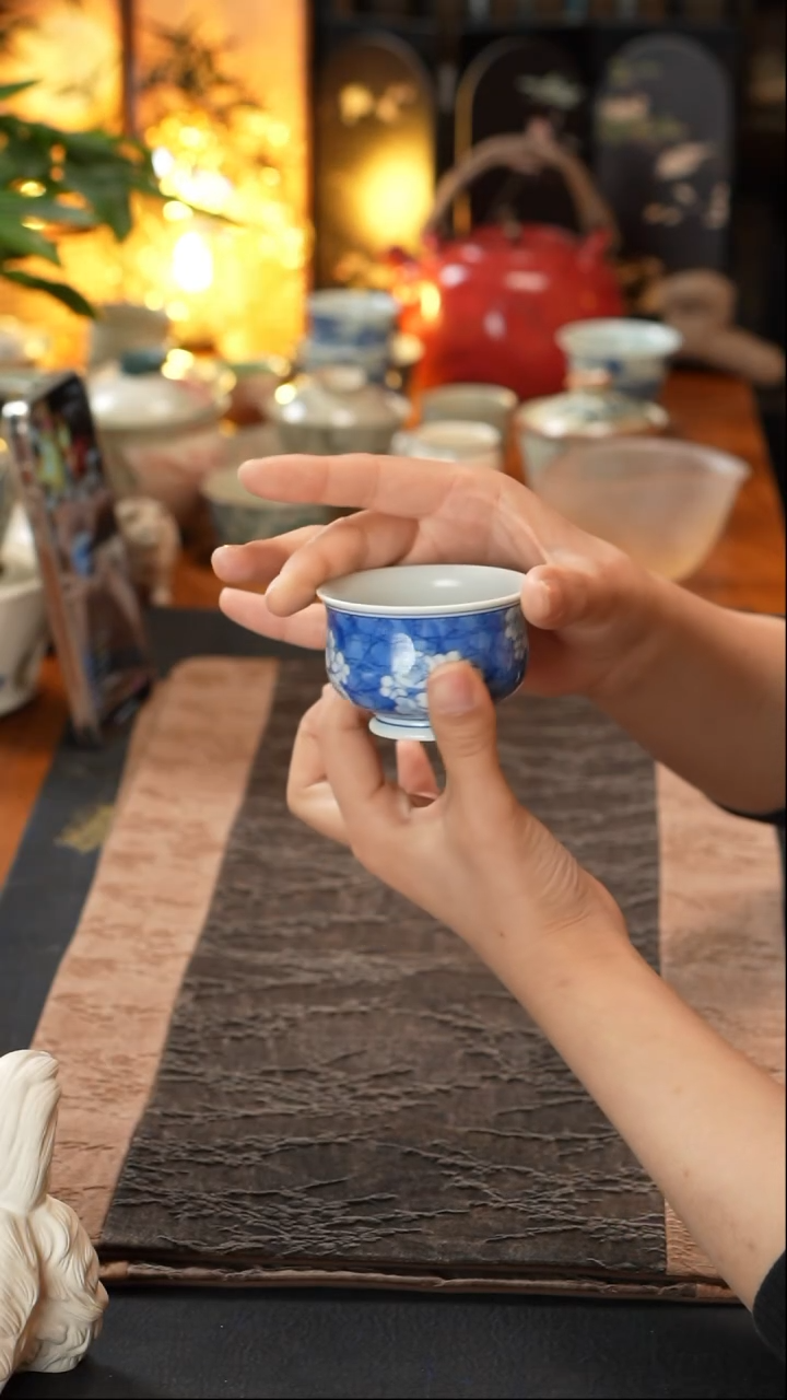 【闪购商品】简器冰梅蓝底白花主人杯