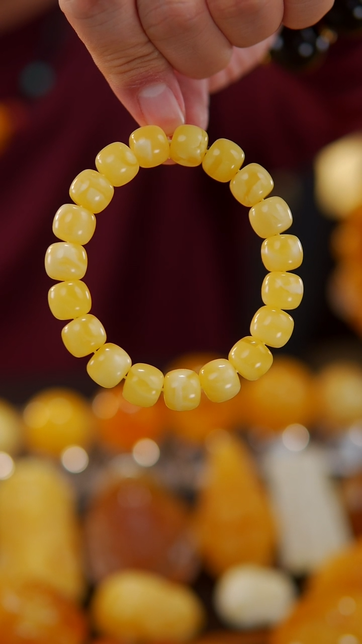 【闪购商品】蜜蜡裸石未镶嵌12俄料黄白花手串19.38