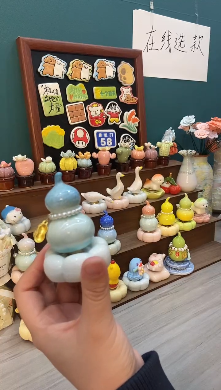 摆件陶天蓝葫芦景德镇陶瓷摆件1个装